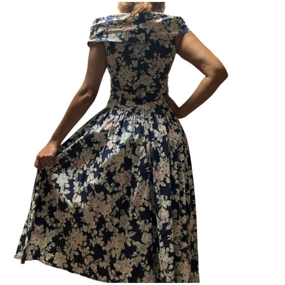 Vintage 1980s All That Jazz Floral Fit & Flare Dress Small Made in USA - Picture 4 of 7